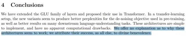 shazeer's glu variants paper attributing success to divine benevolence