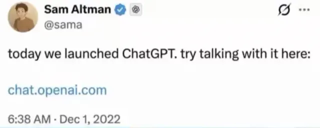 sam altman's tweet announcing chatgpt